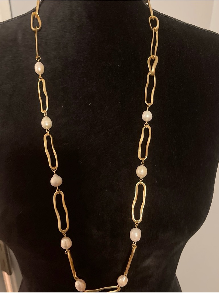 Gold Link Necklace With Pearl Accents - Women Jewelry